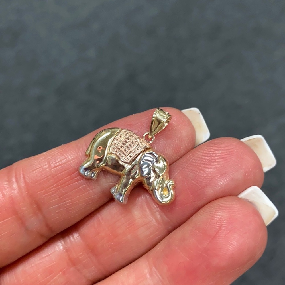 14K tri color Gold Elephant Pendant - Picture 5 of 12